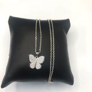 925 Sterling Silver MOISSANITE Small Butterfly Pendant Necklace Size 18”